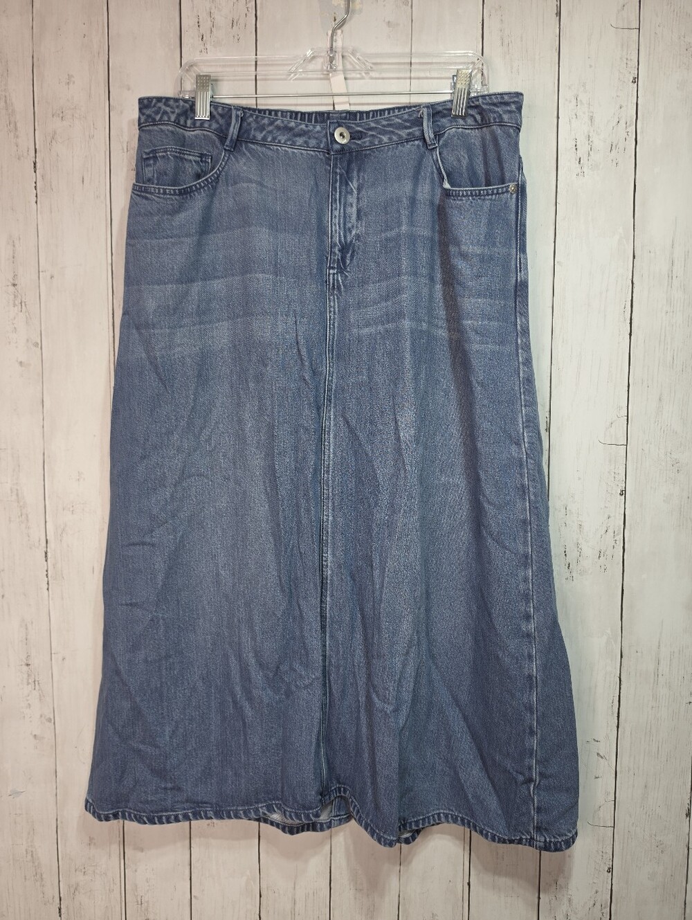 J. Jill Denim Pockets Smooth Fit Tencel Stretch Jean A-Line Skirt Size 16 Modest
